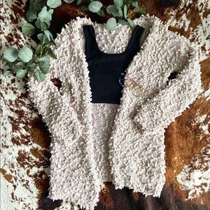 C.Luce Off White/ Creme Long Sleeve Bubble Yarn Cardigan